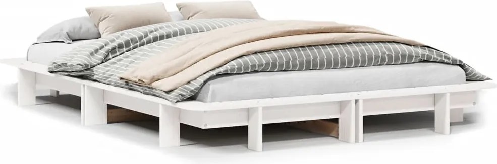 vidaXL Cadru de pat fără saltea, alb, 135x190 cm, lemn masiv de pin
