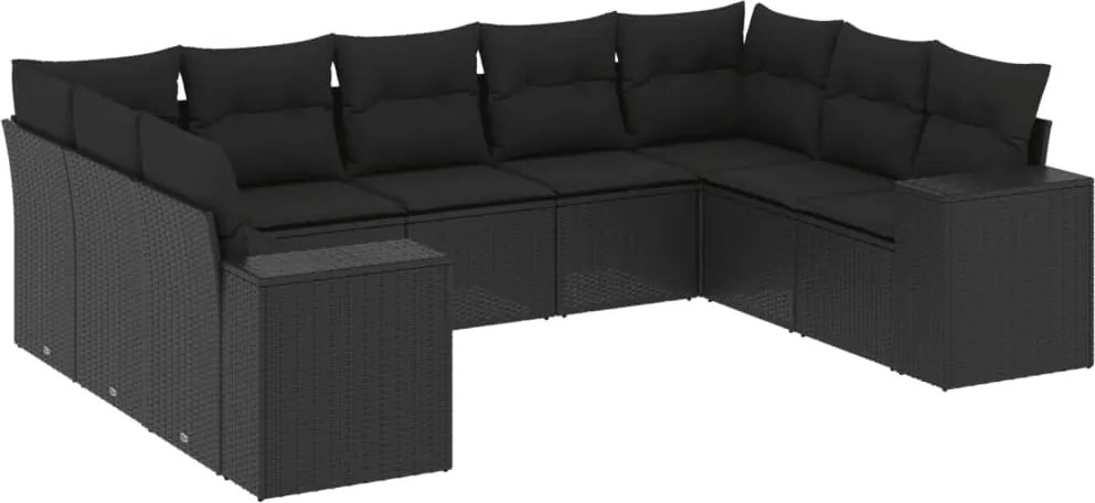 vidaXL Set mobilier de grădină cu perne, 9 piese, negru, poliratan