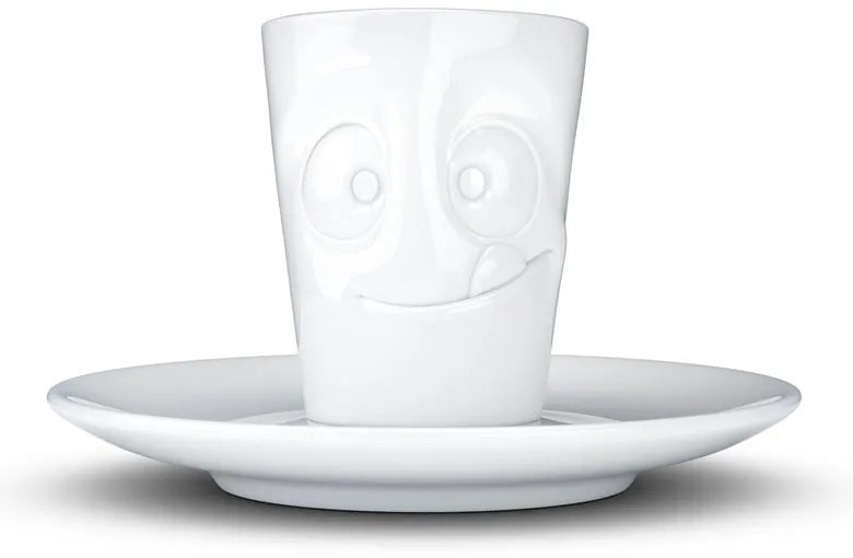 Ceașcă cu farfurie din porțelan pentru espresso, zâmbet 58products, 80 ml, alb