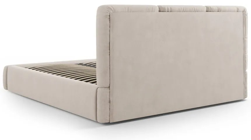 Pat matrimonial bej tapițat cu spațiu de depozitare și somieră 160x200 cm Brody – Mazzini Beds