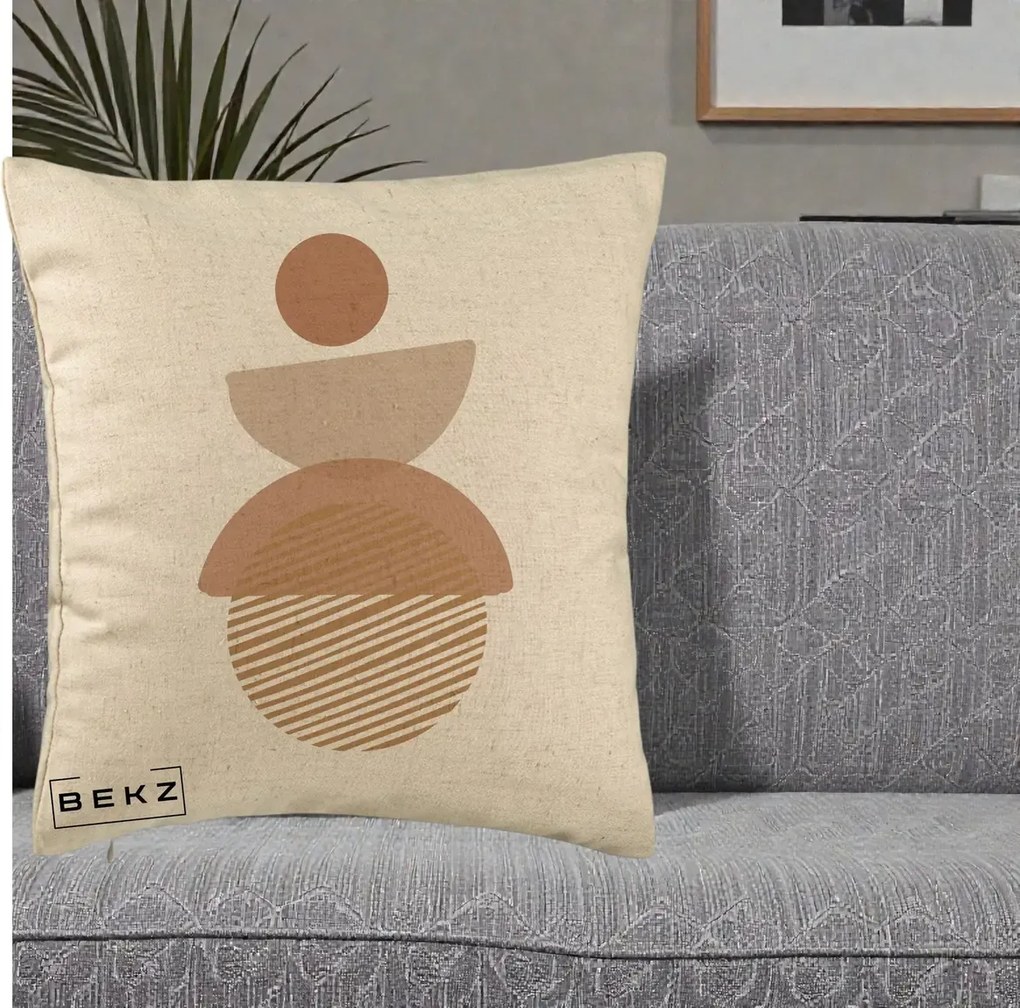 Perna Decorativa Geometric Boho Forme Terracotta, 40x40 cm, Bej, Husa Detasabila, Perna Inclusa, BEKZ®