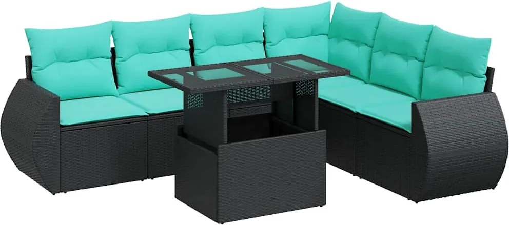 vidaXL Set canapele grădină perne 7 piese negru, poliratan/lemn acacia