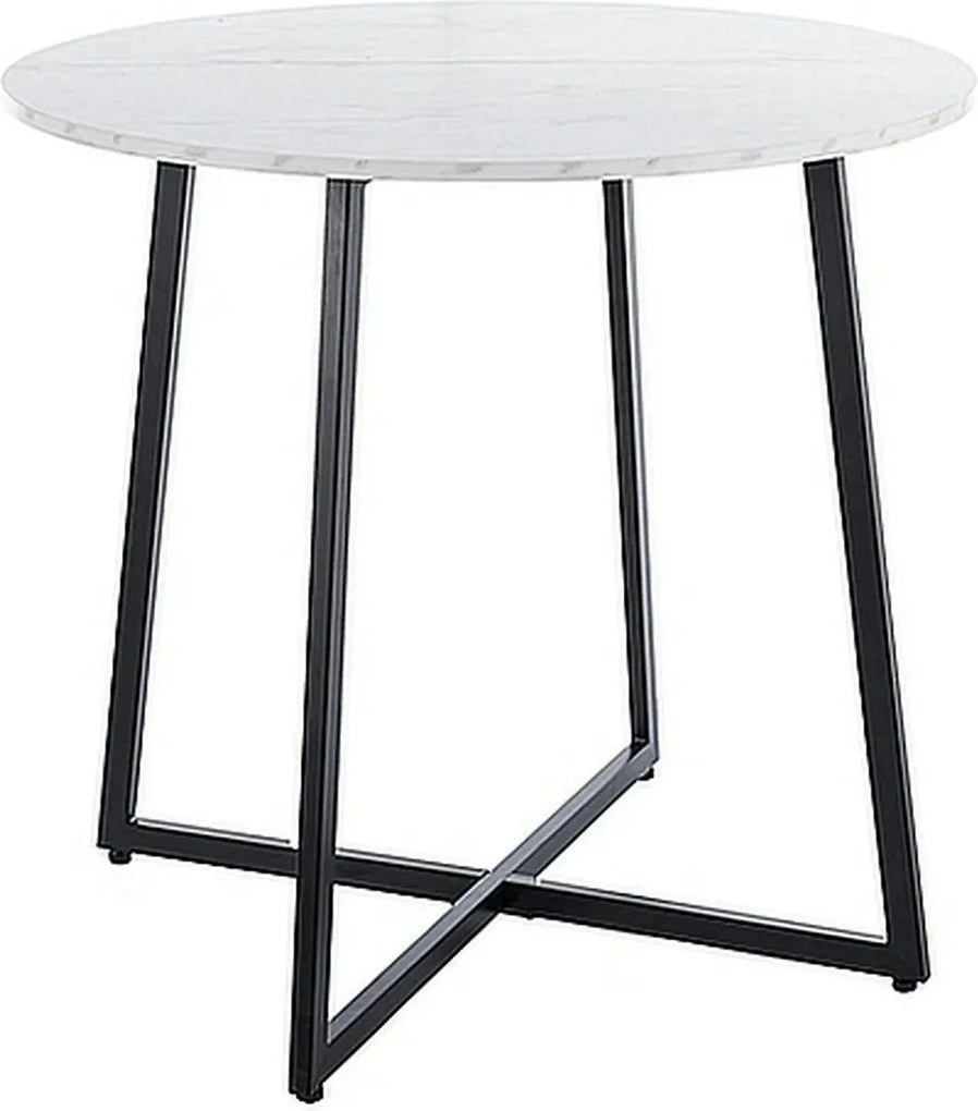 Masa LUNA, alb cu efect de marmura, PAL/metal, 90x76 cm
