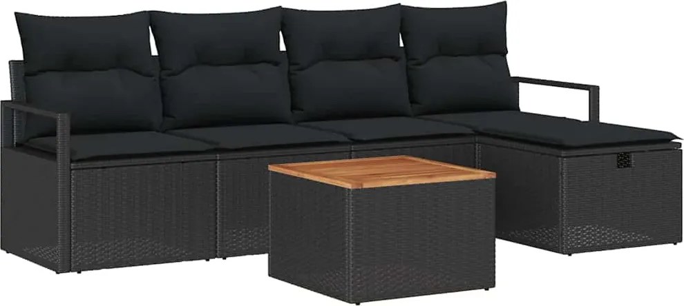vidaXL Set de canapele pentru grădină cu pernă 6 pcs Negru poliratan