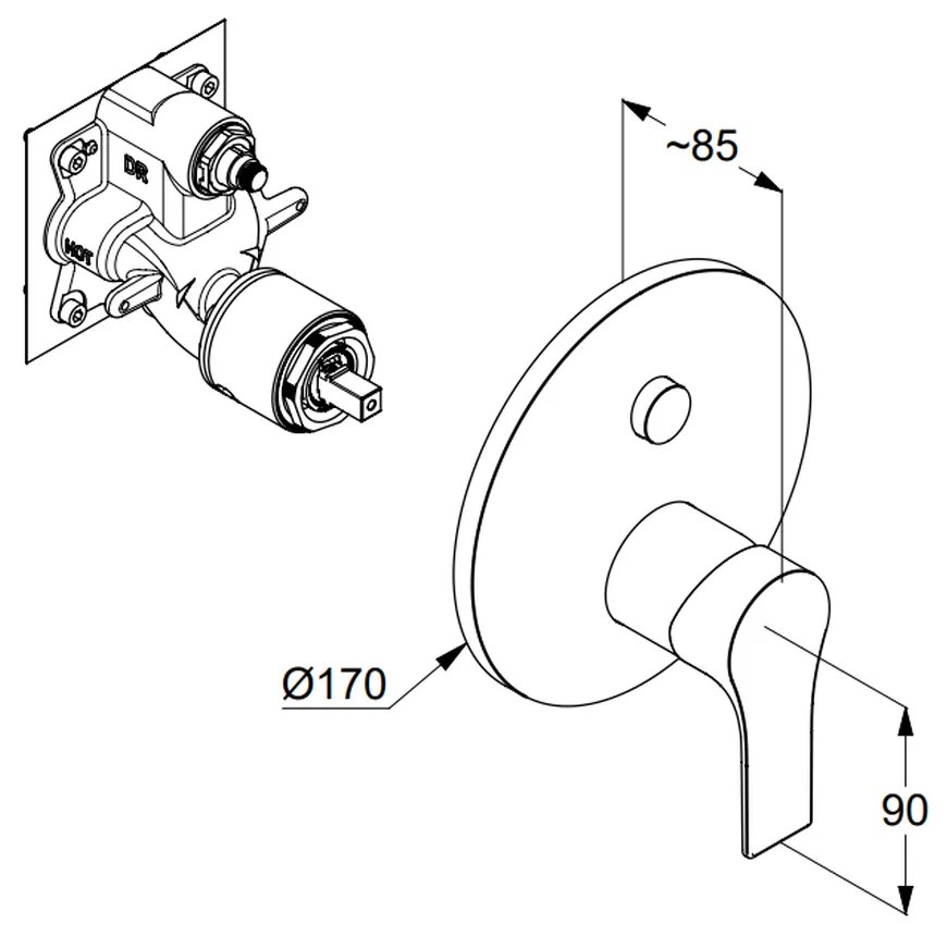 Baterie cada sau dus Kludi Zenta SL incastrata pentru corp ingropat, crom 486590565