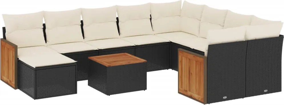 vidaXL Set canapele de grădină cu perne, 11 piese, negru, poliratan