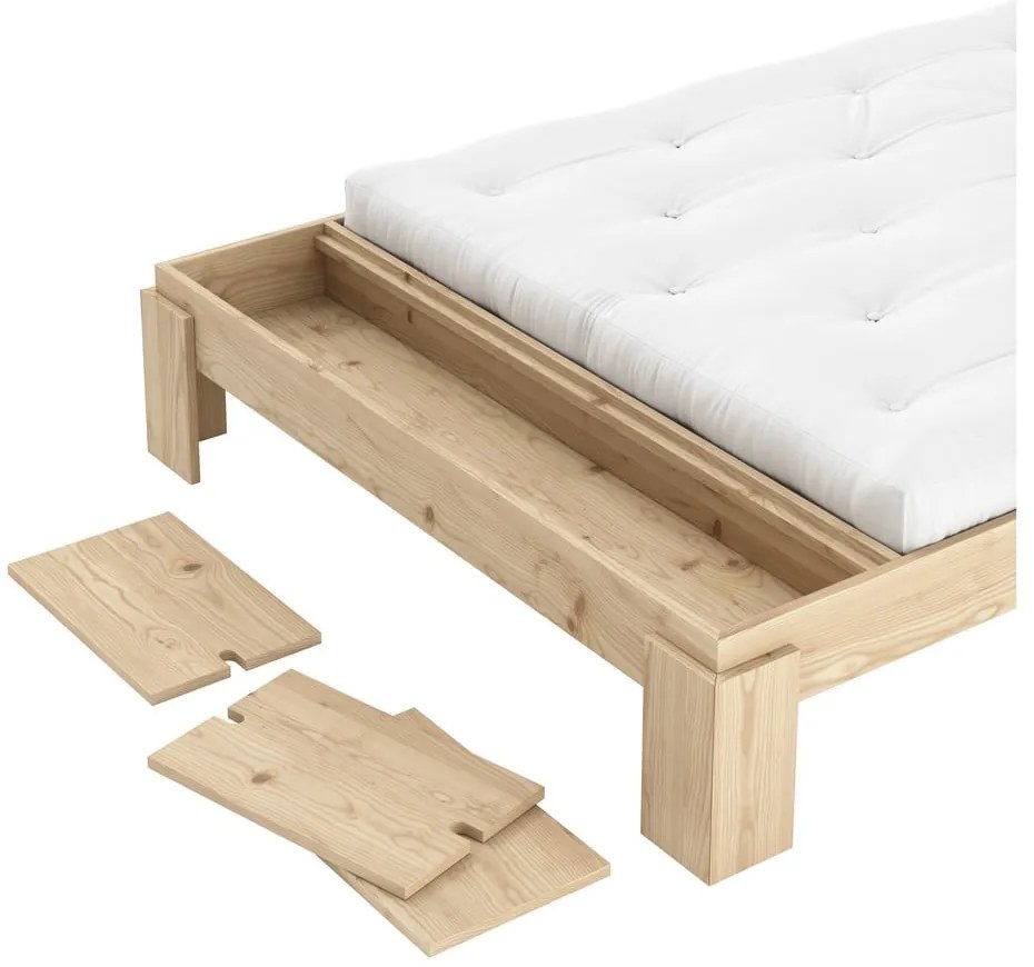 Pat matrimonial în culoare naturală din lemn de pin cu somieră 140x200 cm Layers – Karup Design