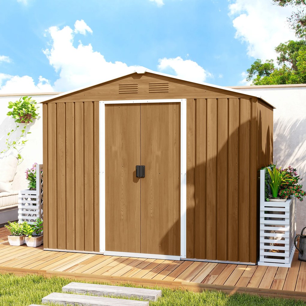 Outsunny Casută de Grădină, Magazie de Exterior pentru Unelte cu 2 Uși Culisante și 4 Prize de Aerisire, 236x174x190 cm, Gri | Aosom Romania