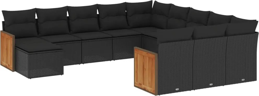 vidaXL Set canapele de grădină, 12 piese, cu perne, negru, poliratan