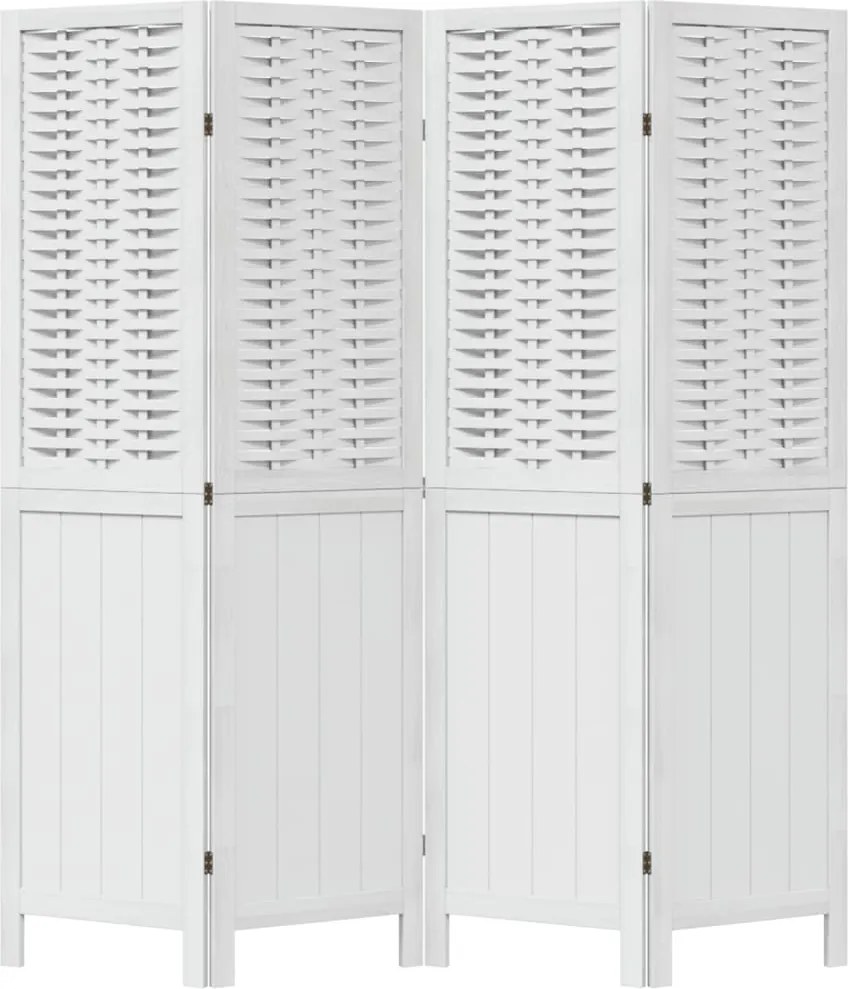 vidaXL Paravan cameră 4 panouri, alb, lemn masiv paulownia
