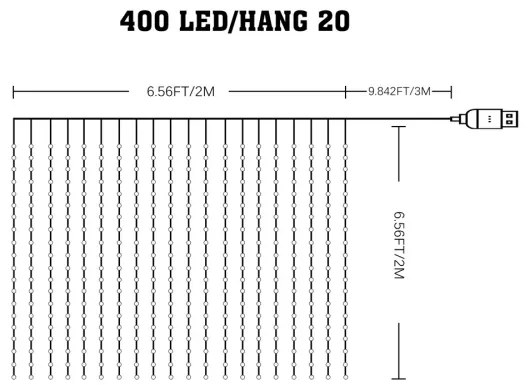 Perdea LED RGB dimabilă de Crăciun WIZARD 400xLED/USB 2x2m + telecomandă