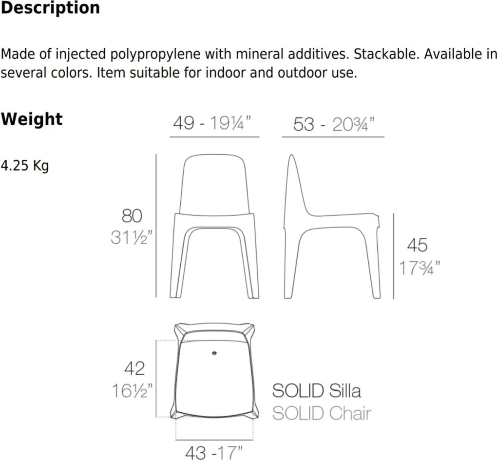 Set de 4 Scaune moderne de exterior / interior design premium SOLID CHAIR 55024 Vondom