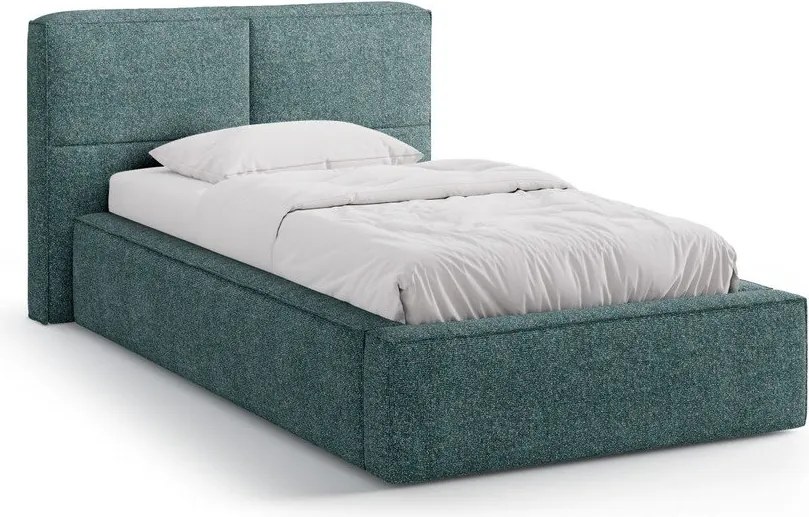 Pat turcoaz tapițat cu spațiu de depozitare cu somieră 90x200 cm Darren – Micadoni