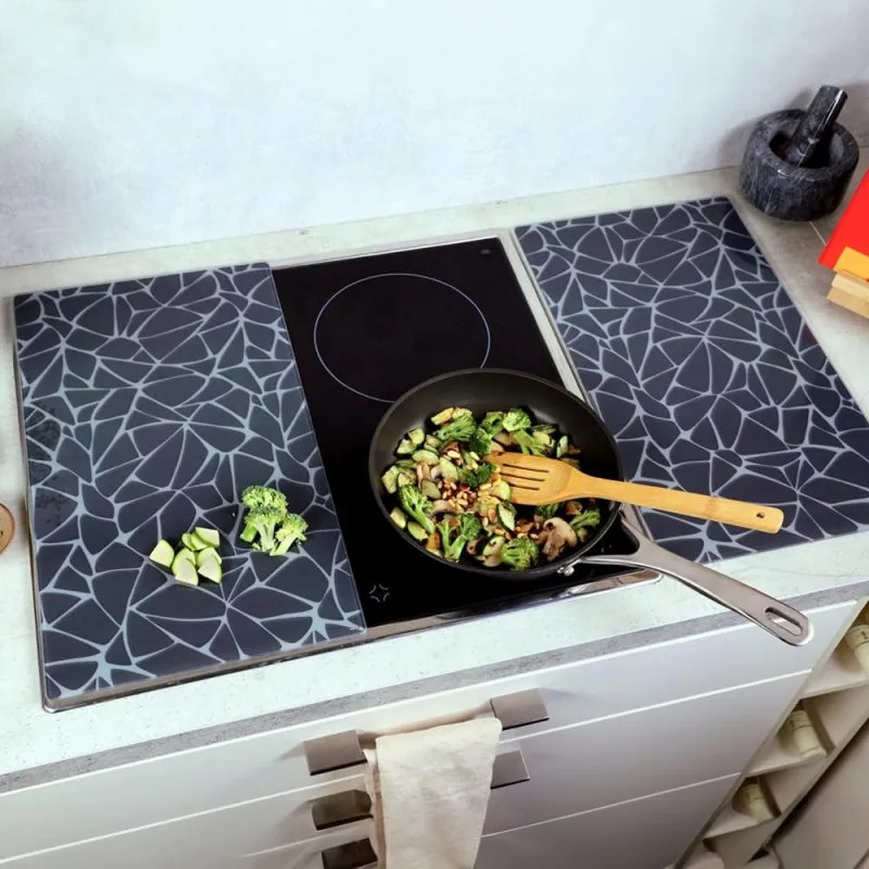 Set 2 protectii pentru blat Kesper 37535, 50 x 28,5 cm, sticla, negru/mozaic