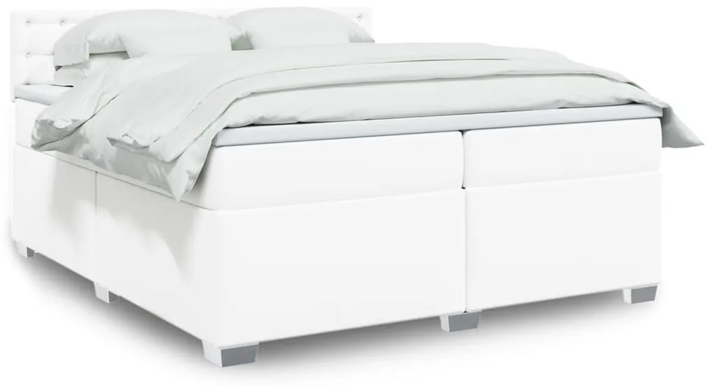 3286137 vidaXL Pat box spring cu saltea, alb, 200x200 cm, piele ecologică