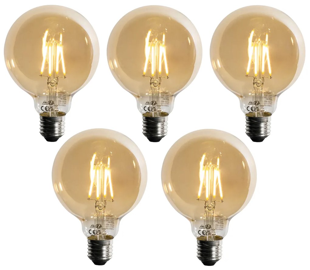 Set de 5 becuri LED E27 cu intensitate reglabilă G95 5W 450LM 2700K