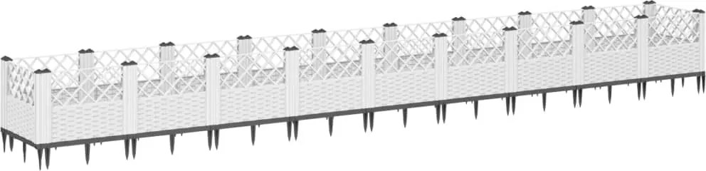 vidaXL Jardinieră de grădină cu țăruși, alb, 363,5x43,5x43,5 cm, PP