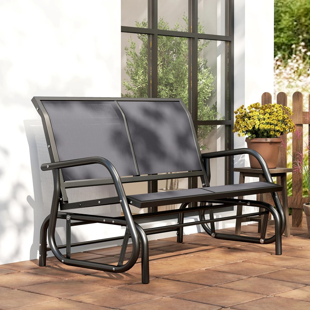 Outsunny Banca Tip Leagan 2 Locuri din Metal, Negru, 123x70x87 cm | Aosom Romania