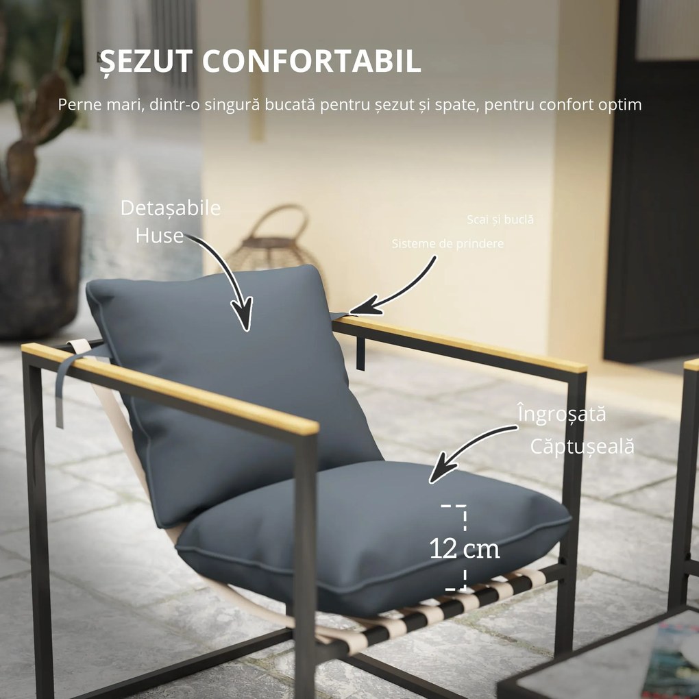 Outsunny set mobilier grădină 4 piese, 2 fotolii, canapea 2 persoane, masă, perne incluse, gri | Aosom Romania