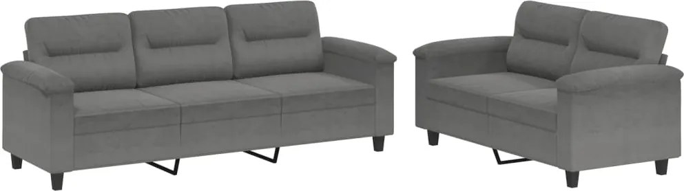 vidaXL Set de canapele cu perne, 2 piese, gri închis, microfibră