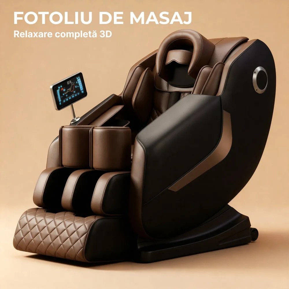 Fotoliu de masaj Shiatsu cu comanda vocala AI, Zero Gravity si incalzire lombara, Maro