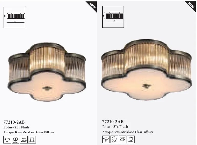 Plafoniera metal alama antique, sticla Lotus 3L