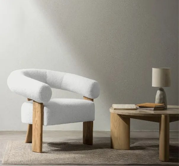 Fotoliu design alb KOKEI, stejar