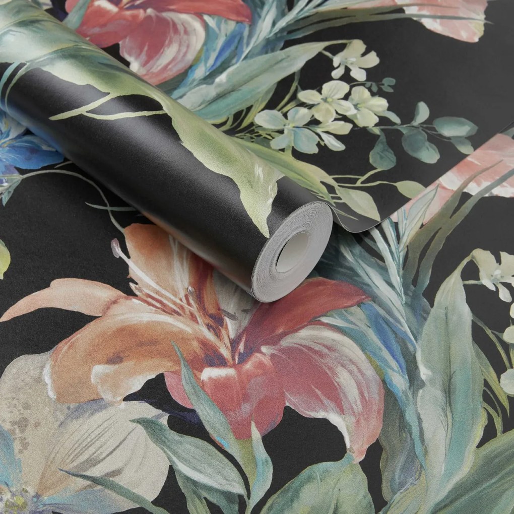 Tapet Lilliana, Jet Black Luxury Floral, 1838 Wallcoverings, 5.3mp / rola