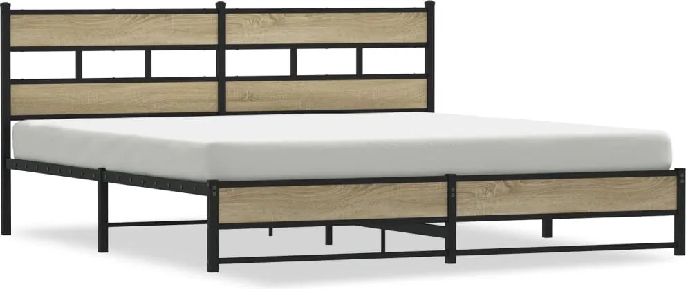 vidaXL Cadru pat metalic fără saltea, stejar sonoma, 200x200 cm