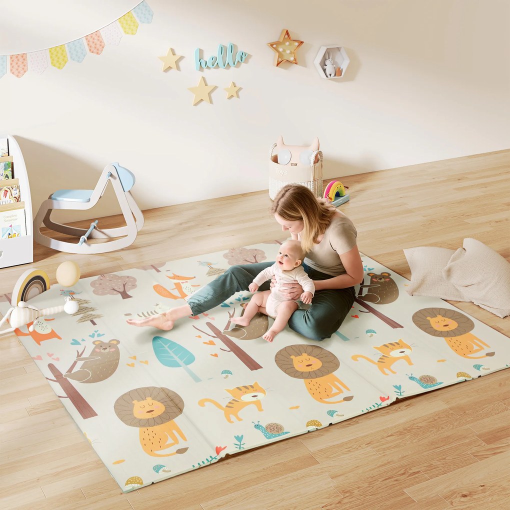 AIYAPLAY Saltea de joacă pentru copii 196 x 176 x 1,5 cm pliabilă dublă față Multicolor | Aosom Romania