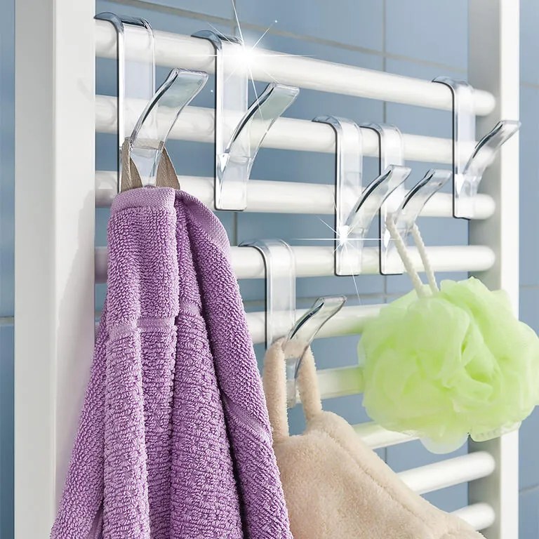 Cârlige pentru caloriferul din baie, transparente, set 6 buc