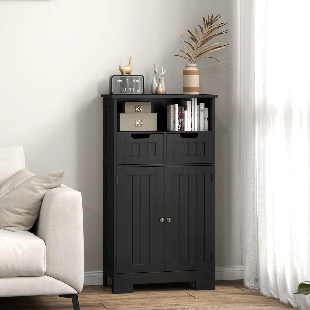 kleankin Mobilier Baie Multi-rangamente Mare Niche 2 sertare Dulap Ușă Dublă cu raft Negru | Aosom Romania