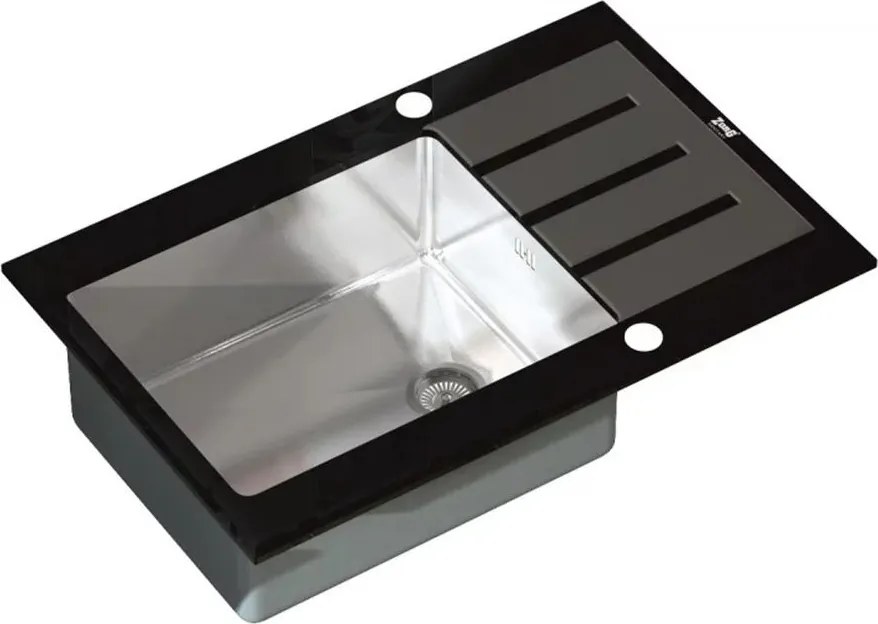Chiuveta inox Inter Ceramic cu o cuva si picurator finisaj negru satinat 78x51 cm