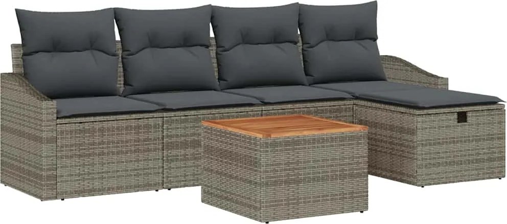 vidaXL Set de canapele pentru grădină cu pernă 6 pcs Gri Rattan poli