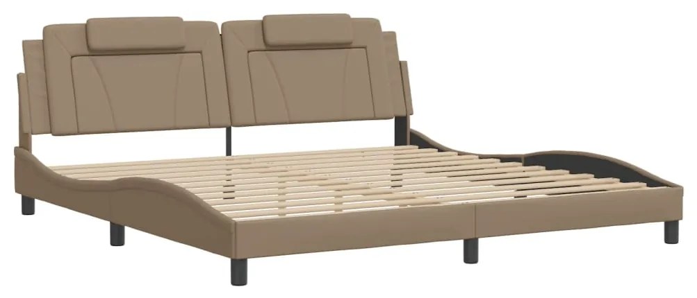3208121 vidaXL Cadru de pat cu tăblie, cappuccino, 200x200 cm, piele ecologică