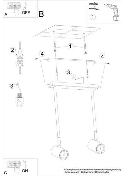 Lustră pe tijă NORANO 2xGU10/40W/230V neagră Sollux SL.1075