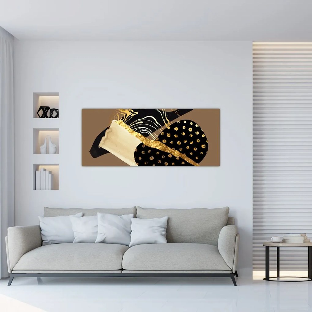 Tablou - Abstracție maro auriu N⁰1 (120x50 cm)