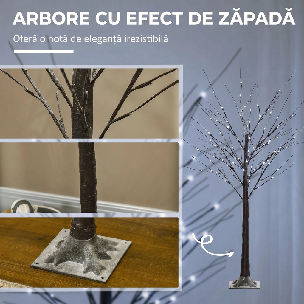 HOMCOM Brad de Crăciun Luminos Tip Mesteacăn, 150 cm, 96 Led-uri, Bază Lată, pentru Interior și Exterior, Maro | Aosom Romania
