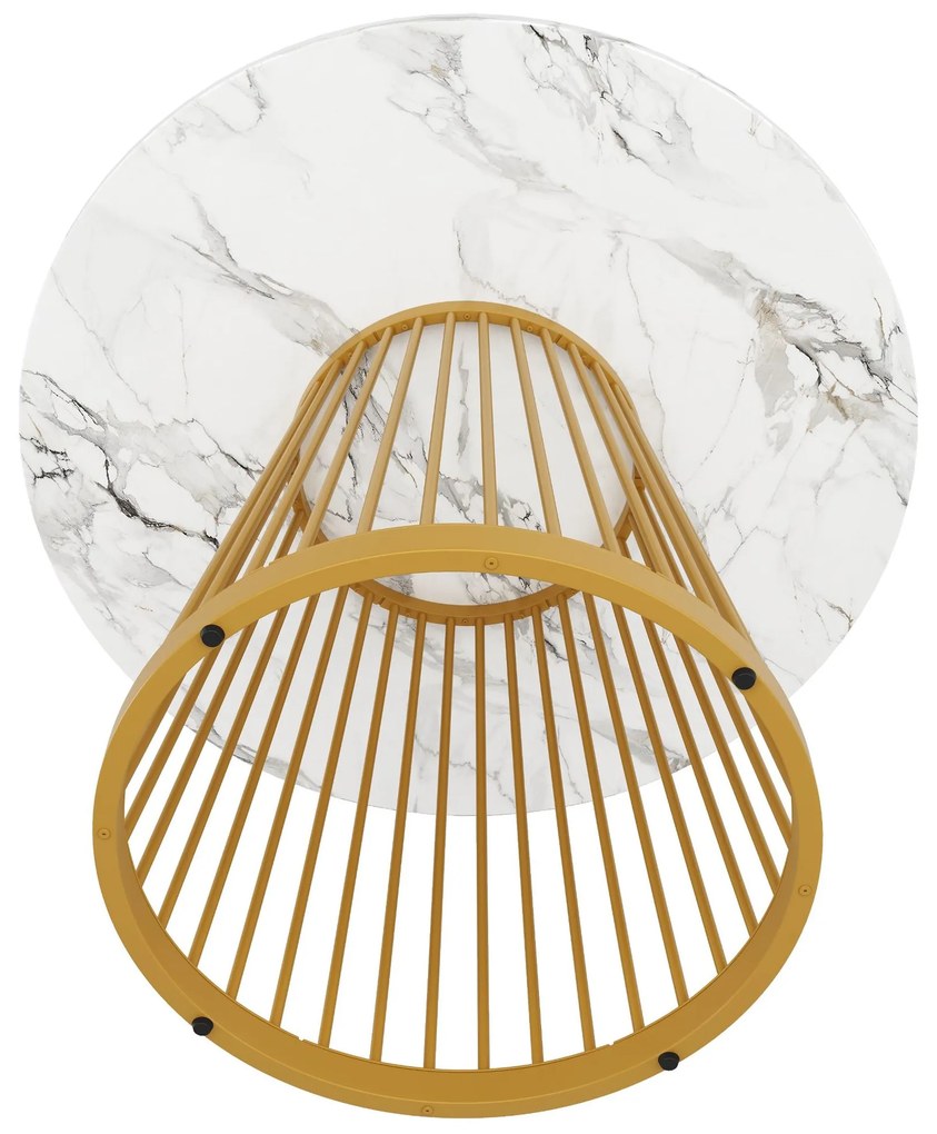 Masă rotundă pentru 4 persoane, Alb+Auriu | Aosom Romania