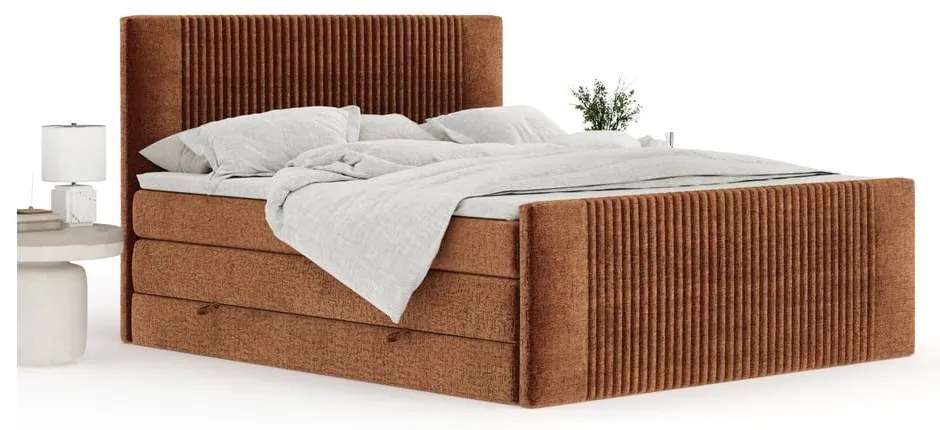 Pat boxspring portocaliu cu spațiu de depozitare 160x200 cm Bergamo – Maison de Rêve