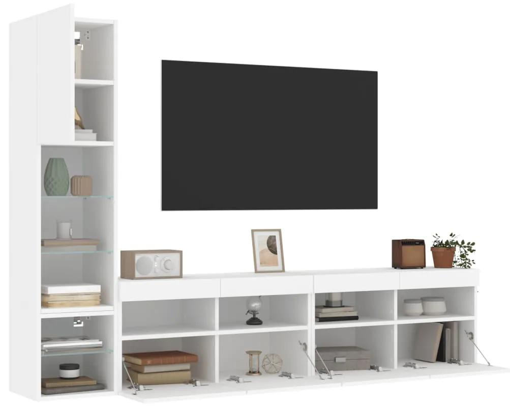 3216711 vidaXL Unități de perete TV cu LED-uri, 4 piese, alb, lemn prelucrat