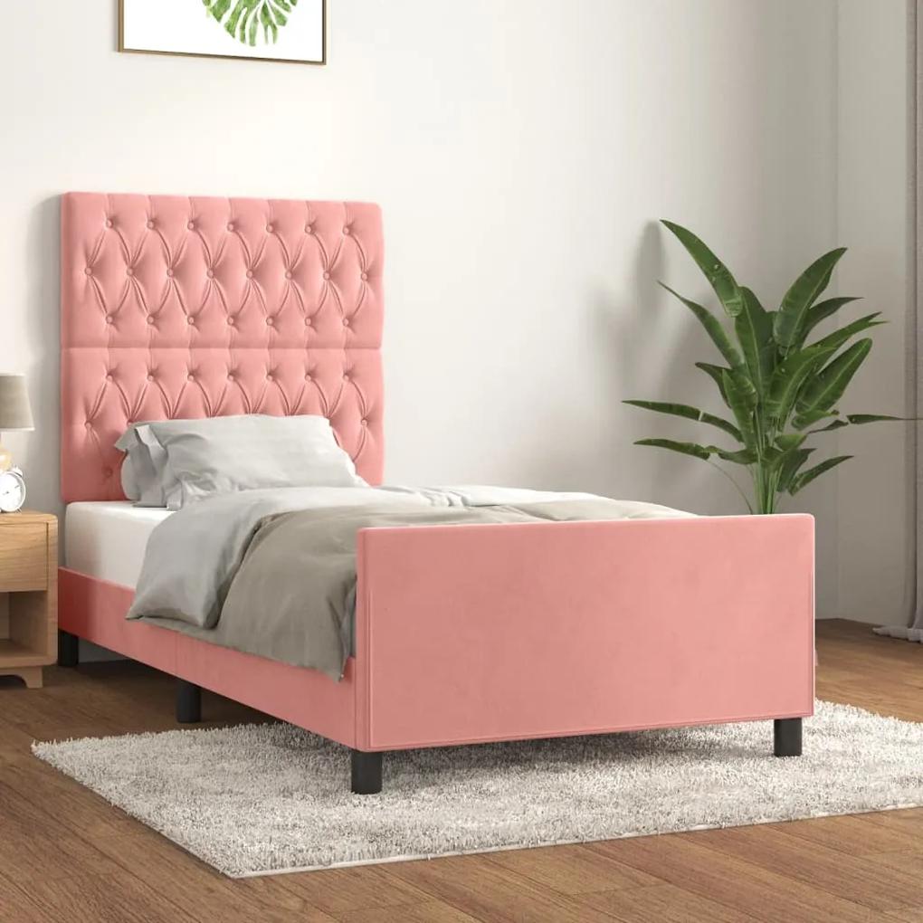 3125915 vidaXL Cadru de pat cu tăblie, roz, 90x190 cm, catifea