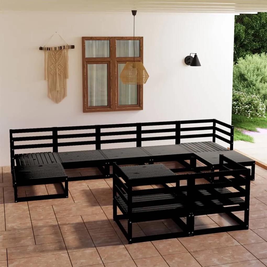 3078143 vidaXL Set mobilier de grădină, 10 piese, negru, lemn masiv de pin