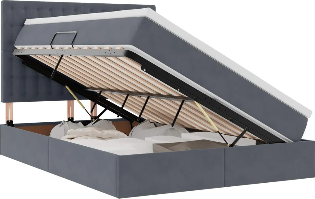 vidaXL Pat cu saltea și LED cu saltea Gri închis 140 x 190 cm Catifea
