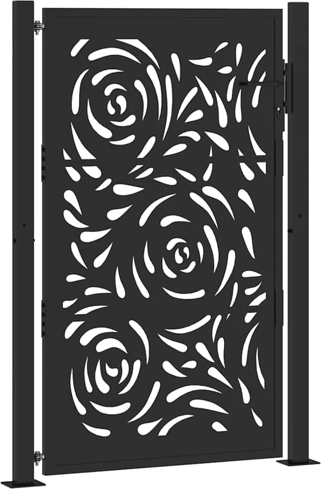 vidaXL Poartă de grădină neagră 100x150 cm, oțel, design cu flacără