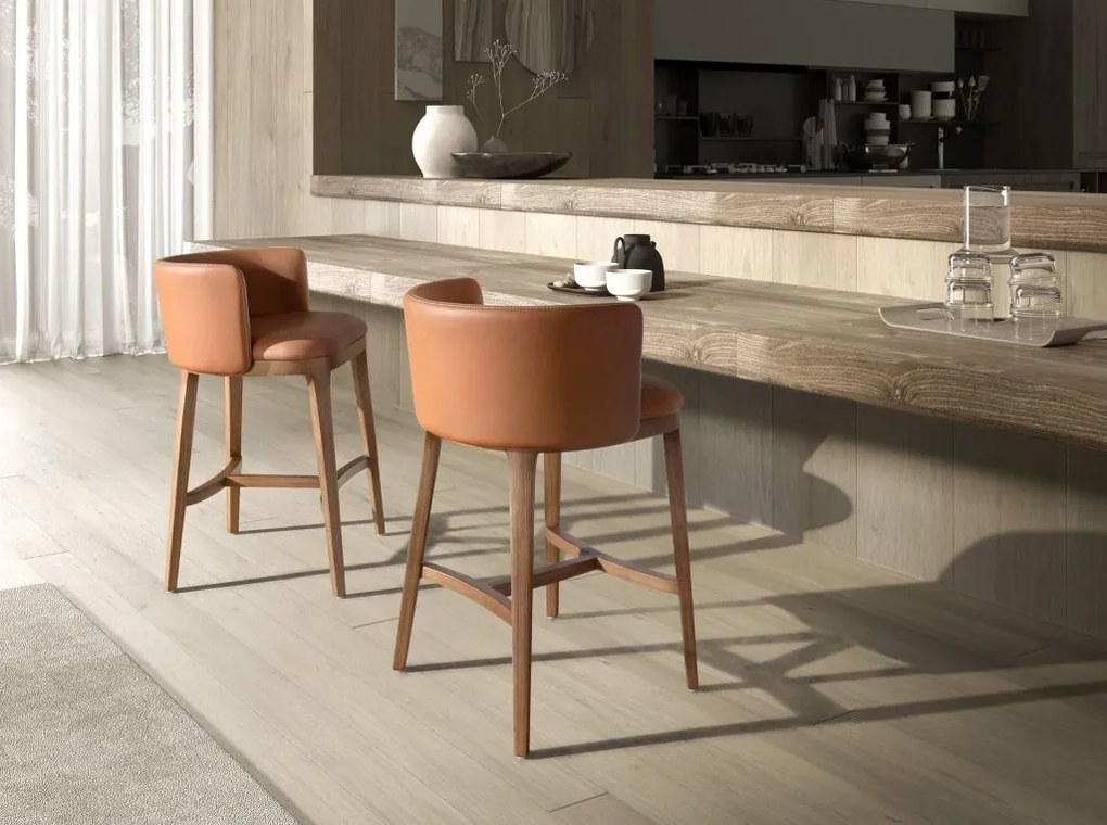 Scaun de bar design LUX, Nuc, Piele sintetica, Brown