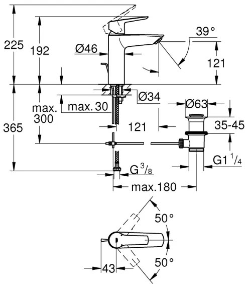 GROHE 234552432 - Baterie pentru lavoar START 192 mm neagră