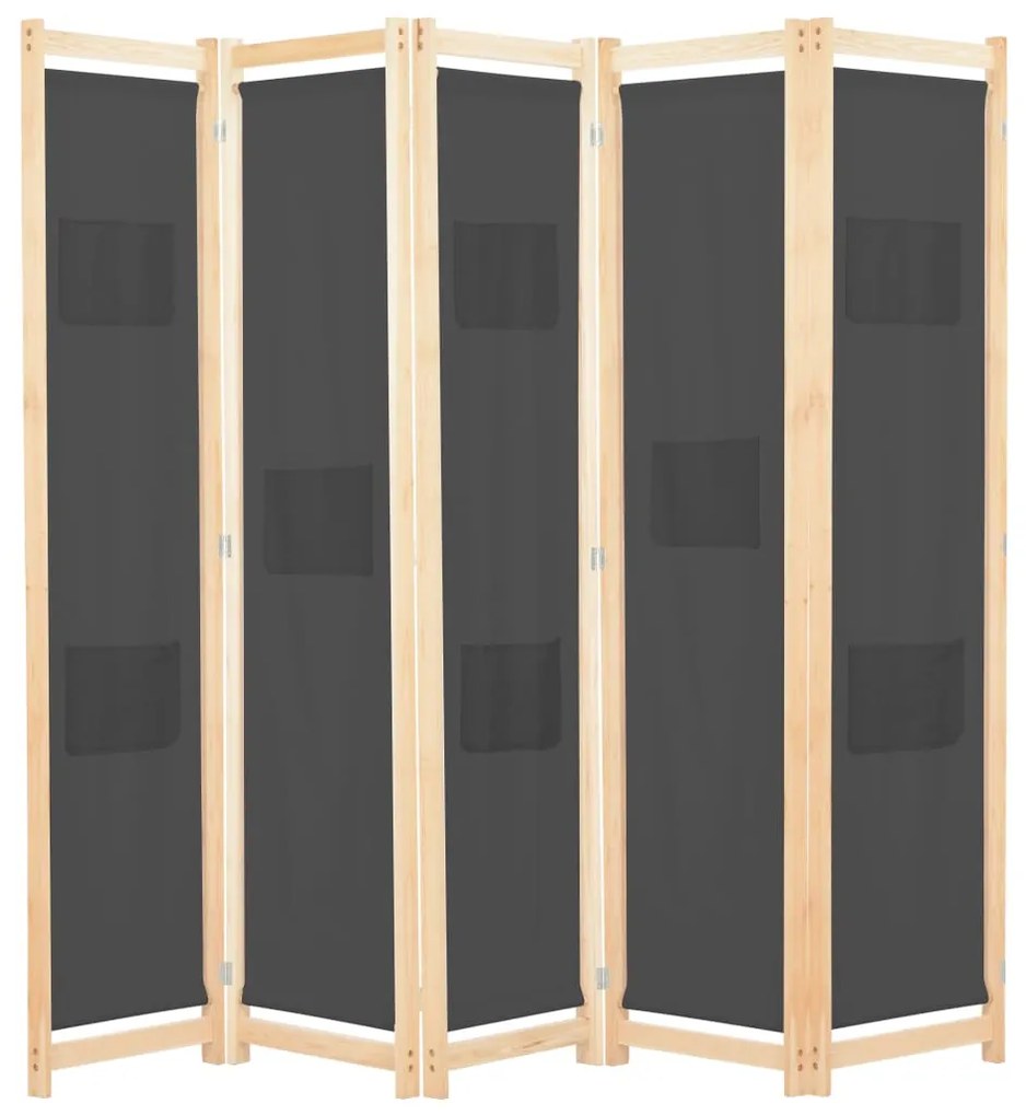 vidaXL Paravan cameră, 5 panouri, gri, 200x170x4 cm, material textil