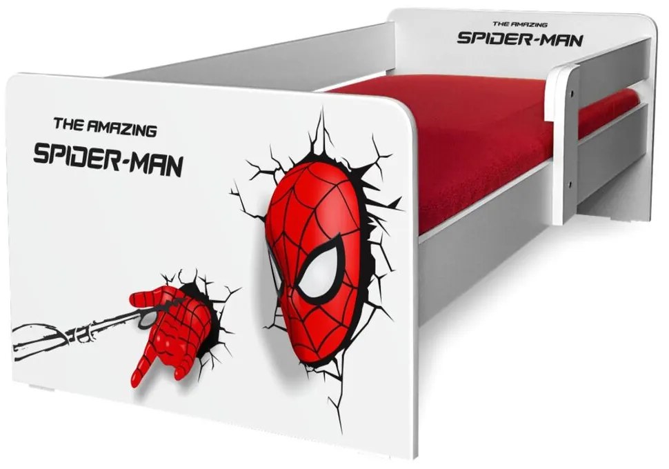 Pat copii Spiderman P1 2-12 ani cu protectie laterala detasabila si saltea Basic inclusa