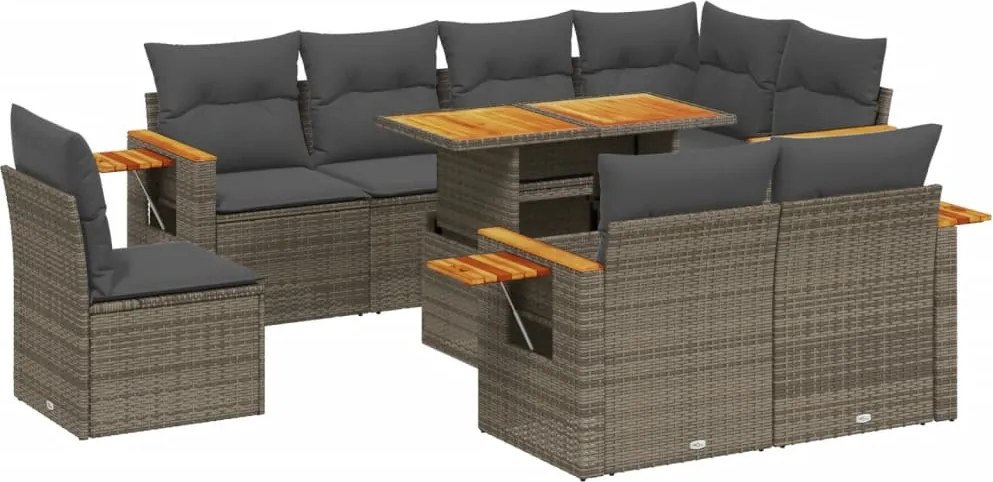vidaXL Set canapele de grădină, 9 piese, cu perne, gri, poliratan